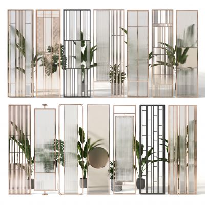 现代缕空屏风组合