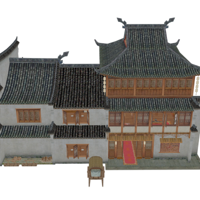 中式古建筑悦来客栈 写实武侠场景 仙侠