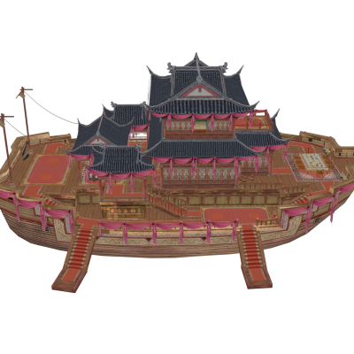 中式古船建筑 香杏画舫 武侠场景 仙侠 青楼