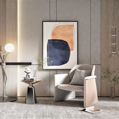 现代风格单椅，边几，装饰画
