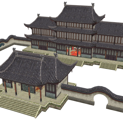 古代院落二仙庵 武侠游戏场景 寺院