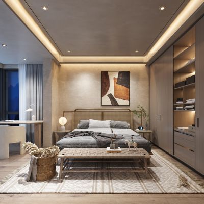 现代侘寂风卧室