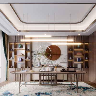 新中式轻奢简约风书房