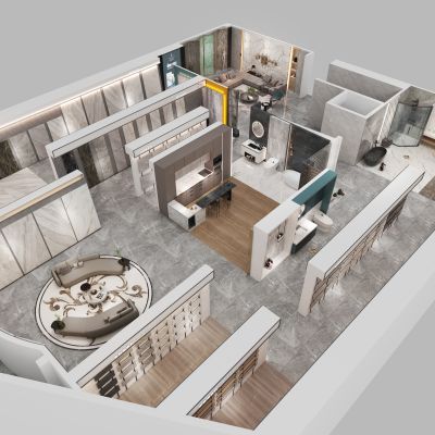 现代瓷砖店面 瓷砖展厅展示 鸟瞰全模