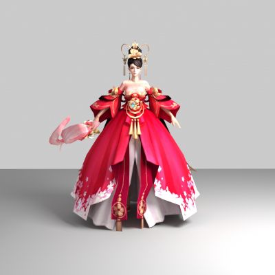 现代游戏角色 红裙美女 