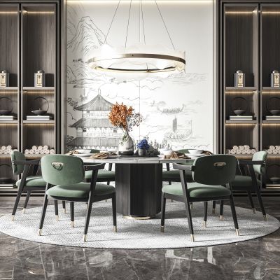 新中式圆形餐桌椅