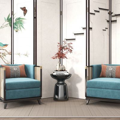 新中式单人沙发