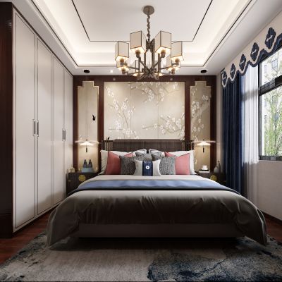 新中式卧室，卧室，