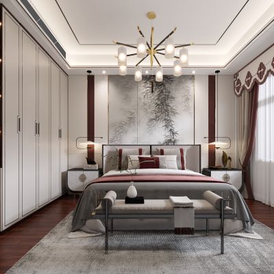 新中式卧室，卧室