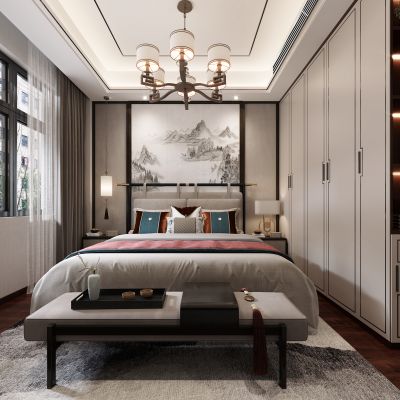 新中式卧室，卧室，