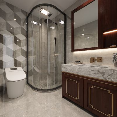 新中式卫生间，卫生间，