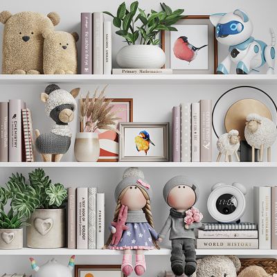 现代玩具书籍装饰品组合