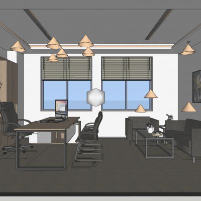 现代办公室SU8.0+ENSCAPE材质灯光3D模型