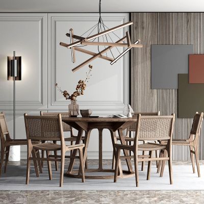 现代民宿餐厅藤编桌椅