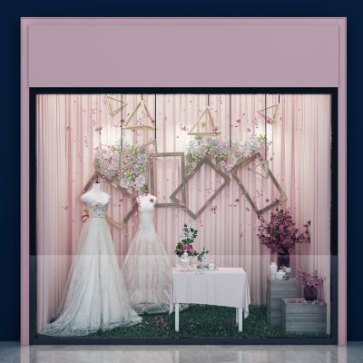 现代婚纱影楼服装专卖店橱窗3d模型