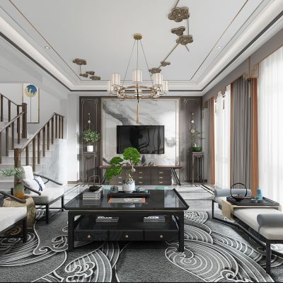 新中式复式别墅客厅