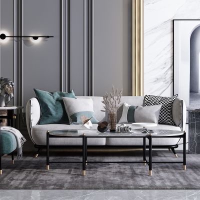 现代轻奢沙发茶几单椅组合