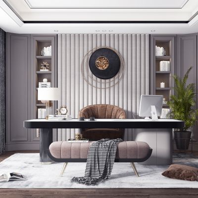 现代轻奢书房，书桌椅