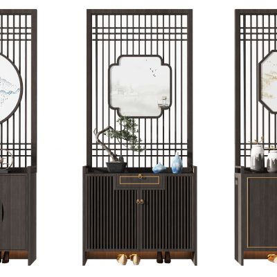 新中式入户鞋柜屏风