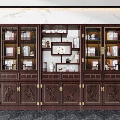 中式古典实木雕花书柜