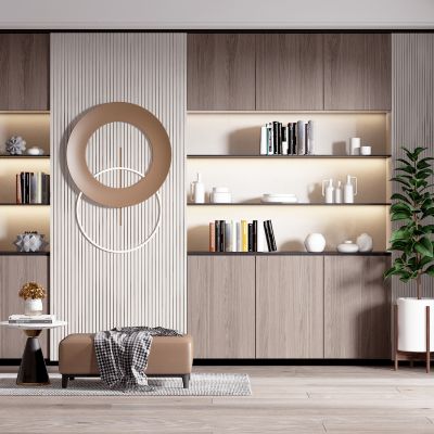 现代原木书柜摆件