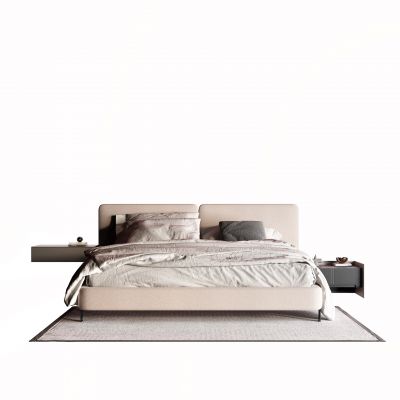 现代双人床 布艺床 床头柜