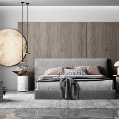 现代布艺双人床组合