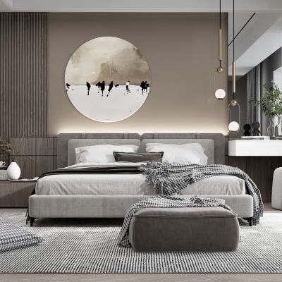 现代布艺双人床组合