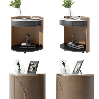 现代皮革圆形床头柜组合