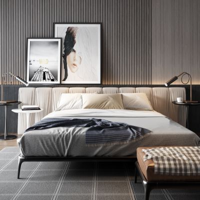 现代布艺皮革双人床