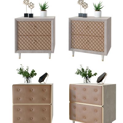 现代方形皮革床头柜组合