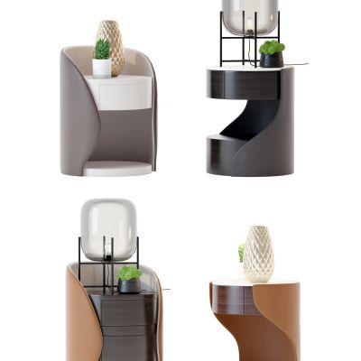 现代圆形皮革床头柜组合