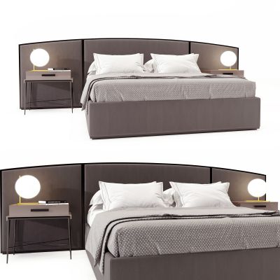 现代布艺双人床组合