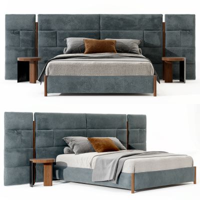 现代绒布皮革双人床