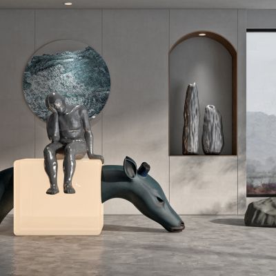 现代长颈鹿人物雕塑