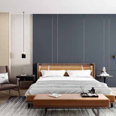 现代布艺双人床组合