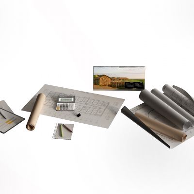 现代办公文具 图纸 文件夹 日历