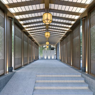 新中式轻奢酒店会所走廊