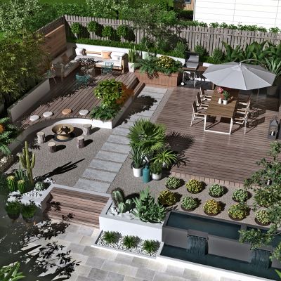 现代别墅庭院花园鸟瞰