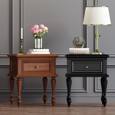 美式原木床头柜