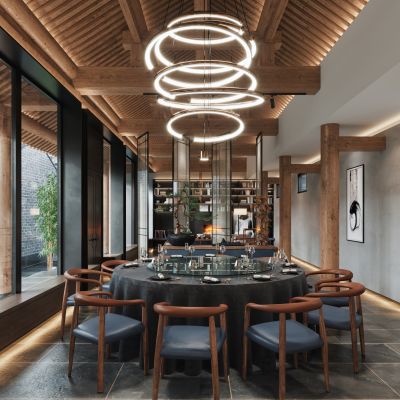 新中式酒店餐厅休息区3D模型