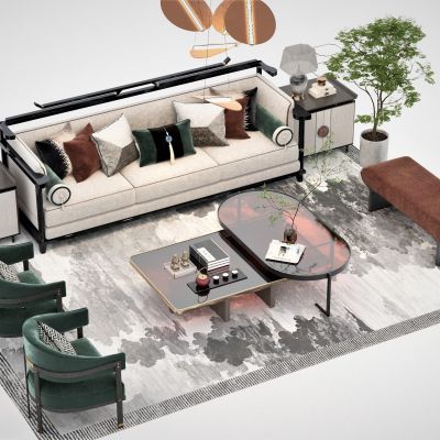 新中式风格沙发茶几组合