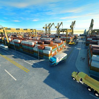 现代港口货车集装箱