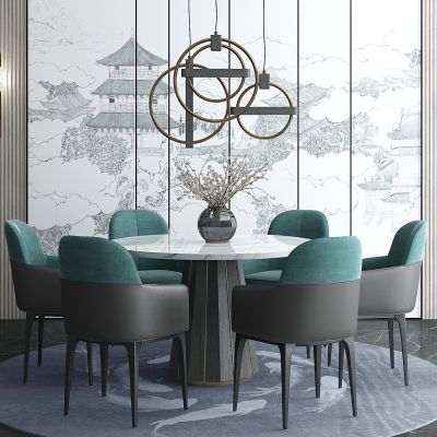 新中式圆形餐桌椅