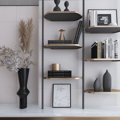 现代轻奢书架层板摆件花瓶