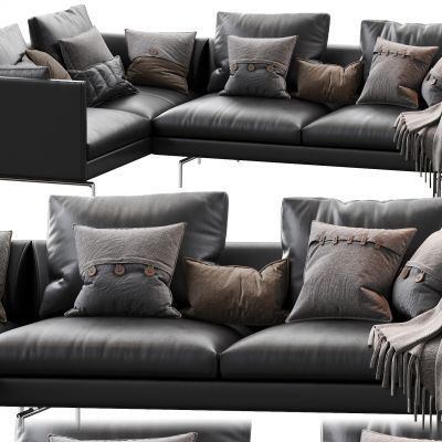 现代皮革转角沙发