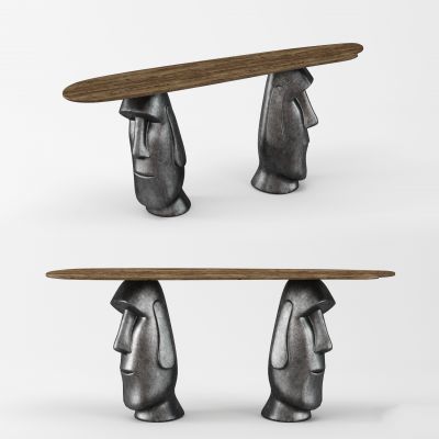 现代复活岛石头人头像条案，摆台