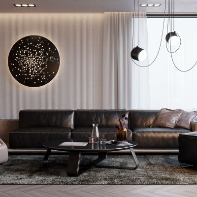 现代客厅皮质皮革沙发