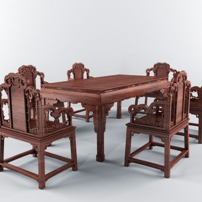 中式古典雕花实木餐桌椅子八仙桌