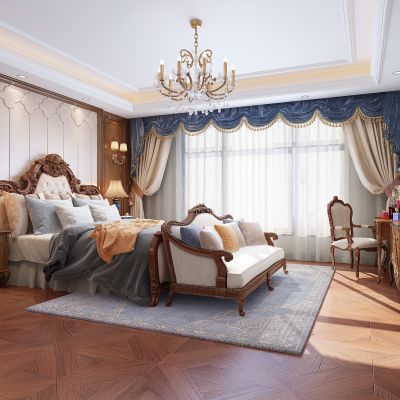欧美法混搭古典雕花主卧室
